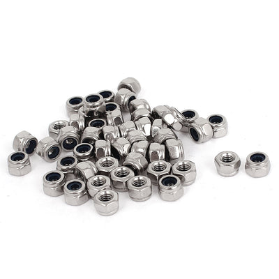 Harfington M3 x 0.5mm 304 Stainless Steel Nylock Nylon Insert Hex Lock Nuts 50pcs