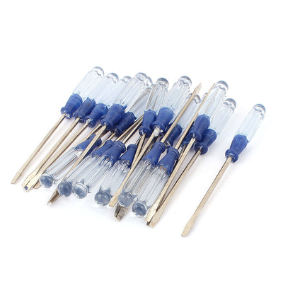 Harfington Blue Plastic Grip 3 x 75mm Flathead Slotted Screwdrivers Hardware Tool 20pcs