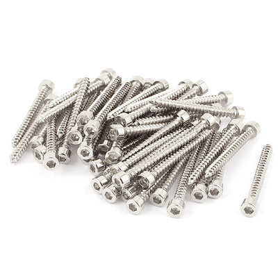 Harfington 4mm x 40mm Threaded Nickel Plated Hex Head Self Tapping Screws 50 Pcs