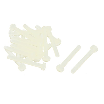 Harfington M6 x 50mm Full Thread 1mm Pitch Nylon Metric Hex Head Cap Screw Bolt 20 Pcs