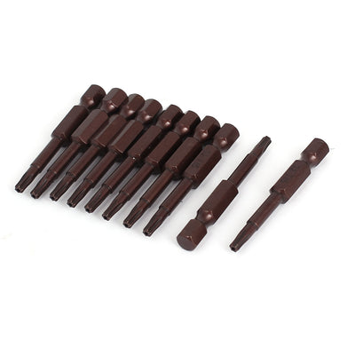 Harfington 10pcs 1/4" Hex Shank 50mm Long T15 Magnetic Torx Security Screwdriver Bits Brown
