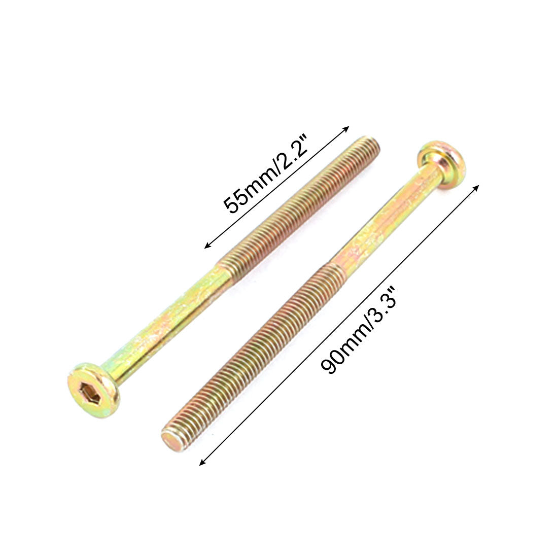 Harfington M6 x 90mm Male Thread Hex Socket Head Cap Screws Bolts Bronze Tone 5 Pcs