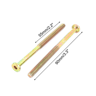 Harfington M6 x 90mm Male Thread Hex Socket Head Cap Screws Bolts Bronze Tone 5 Pcs