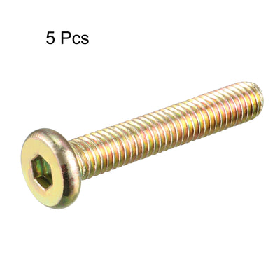 Harfington M6 x 35mm Full Thread Hexagon Socket Round Head Screws Bolts Bronze Tone 5 Pcs