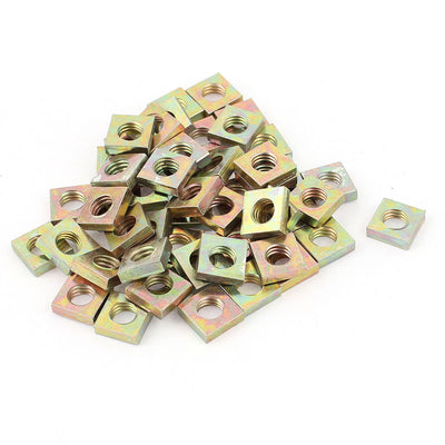 Harfington M6x10x3mm Zinc Plated Square Machine Screw Nuts Brass Tone 50Pcs