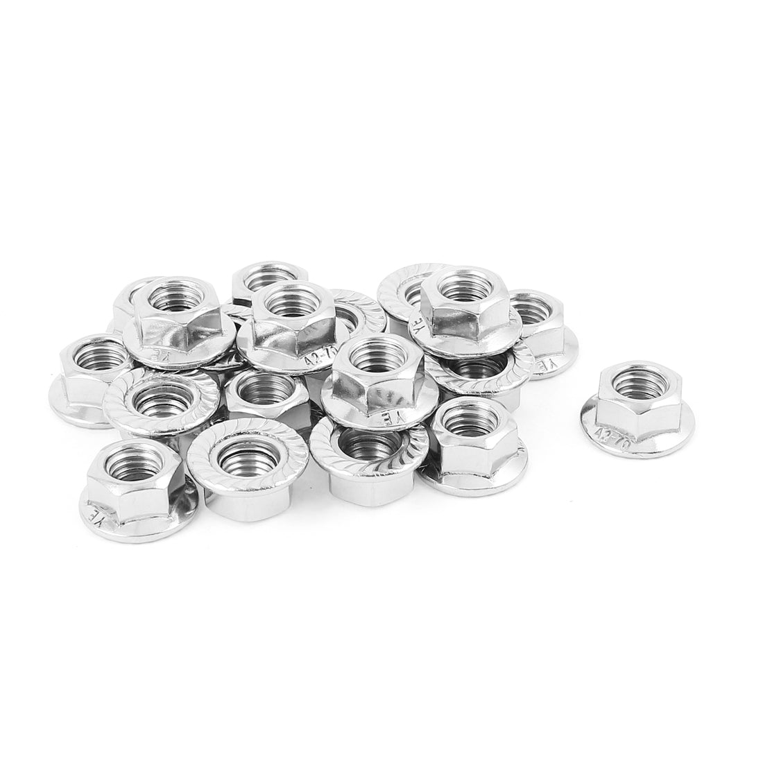 Harfington 12mm Thread Dia Stainless Steel Hex Hexagon Flange Lock Nuts Silver Tone 20Pcs