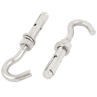 Harfington M12x80mm Wall Stainless Steel Expansion Screws Hook Anchor Bolts 2Pcs