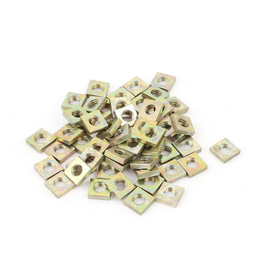 Harfington M4x7x2mm Zinc Plated Square Machine Screw Nuts Brass Tone 50Pcs