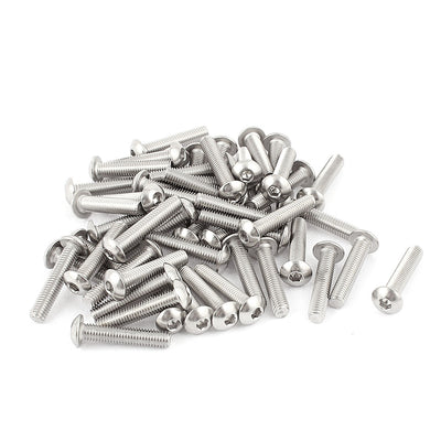 Harfington M5x25mm Stainless Steel Button Head Hex Socket Cap Screws Silver Tone 50Pcs
