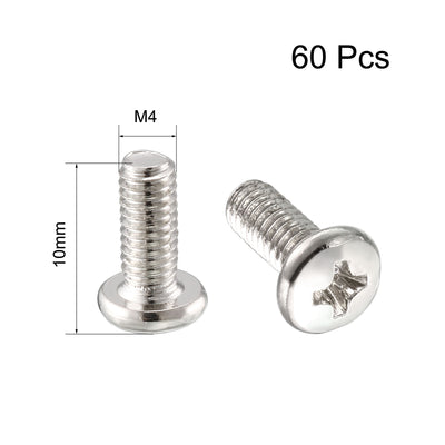 Harfington M4 x 10mm 304 Stainless Steel Cross Head Phillips Pan Head Screws Bolt 60pcs