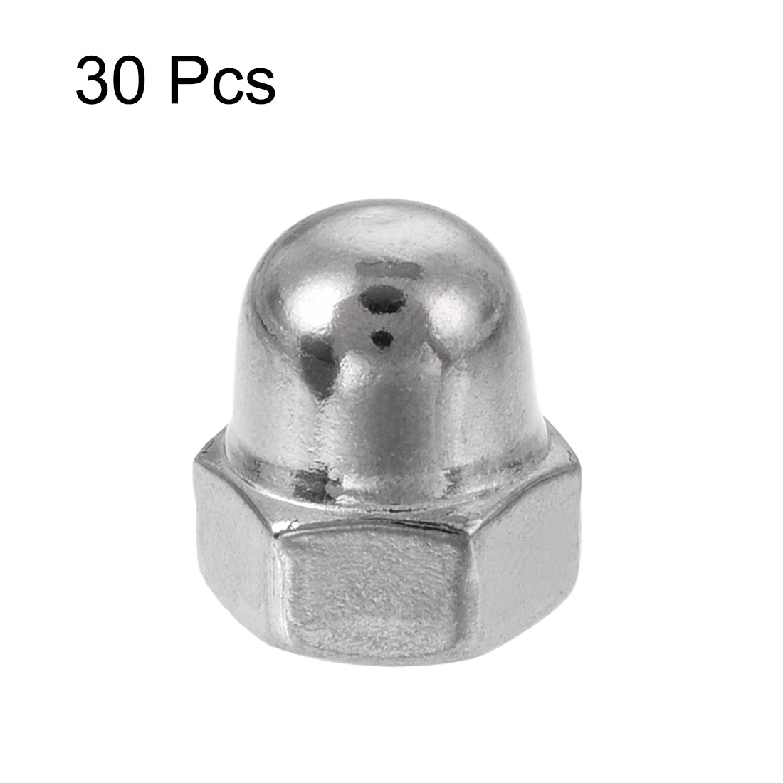 Harfington M4 Thread Dia 304 Stainless Steel Dome Head Cap Acorn Hex Nuts Silver Tone 30Pcs