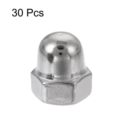 Harfington M4 Thread Dia 304 Stainless Steel Dome Head Cap Acorn Hex Nuts Silver Tone 30Pcs
