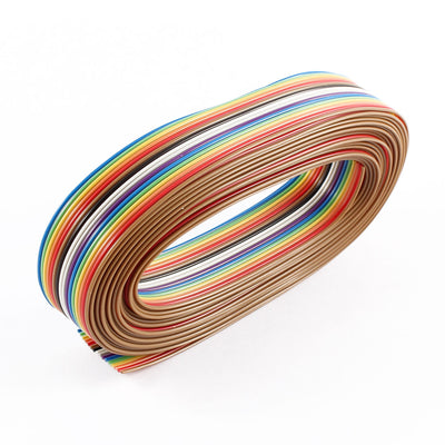 Harfington 13Ft 4M Length 16 Way 16 Pin Rainbow Color Flat Ribbon Cable IDC Wire 1.27mm Spacing DIY