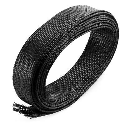 Harfington 13Ft 3.9M Long 30mm Width Black Nylon Expandable Sleeving Cable Cover Wire Protector