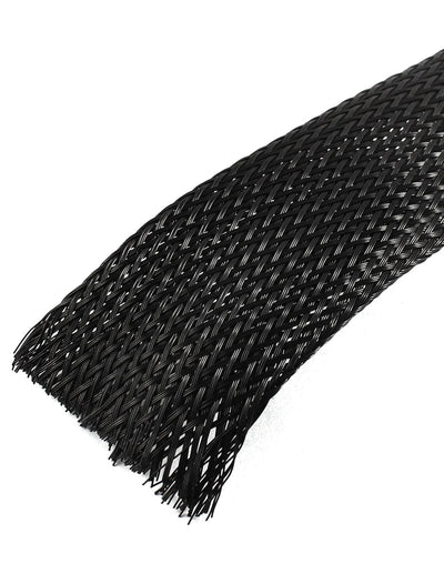 Harfington 15Ft 4.6M Long 30mm Width Black Nylon Expandable  Sleeving Cable Cover Wire Wrap