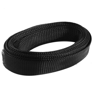 Harfington 15Ft 4.6M Long 30mm Width Black Nylon Expandable  Sleeving Cable Cover Wire Wrap