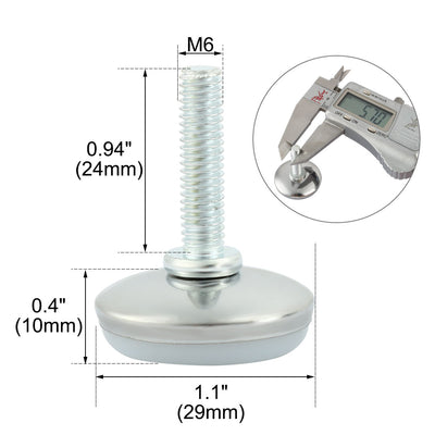 Harfington Uxcell M6x24mm Adjustable Thread 29mm Base Screw On Furniture Glide Leveling Feet 16Pcs