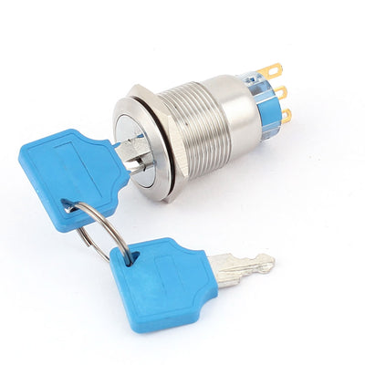 Harfington 19mm 3 Pin SPDT NO/NC 2 Positions Latching Keylock Switch