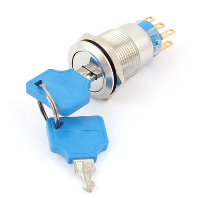 Harfington 19mm 6 Pin DPDT 2NO-2NC 3 Positions Latching Keylock Switch