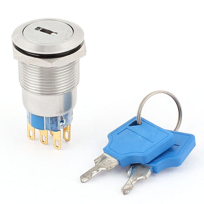 Harfington 19mm 6 Pin DPDT 2NO-2NC 3 Positions Latching Keylock Switch