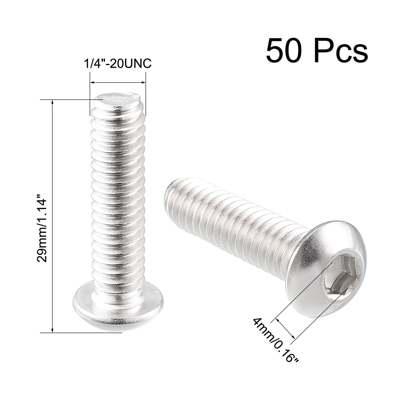 Harfington 50pcs 1/4"-20UNC x1" Stainless Steel Hex Socket Button Head Bolts Screws
