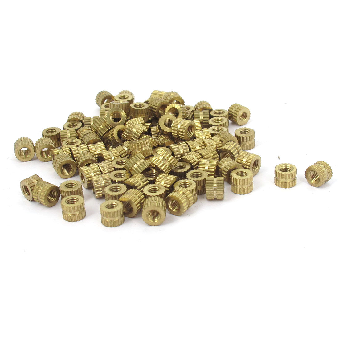 Harfington M3x4mm Threaded Round Metal Knurl Thread Insert Nuts Brass Tone 100Pcs