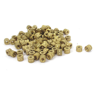 Harfington M3x4mm Threaded Round Metal Knurl Thread Insert Nuts Brass Tone 100Pcs