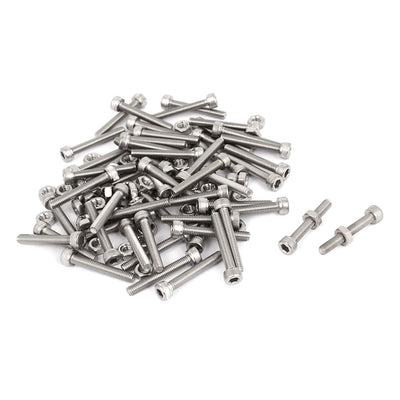 Harfington M3x20mm Stainless Steel Hex Socket Head Knurled Cap Screws Bolts Nut Set 50Pcs