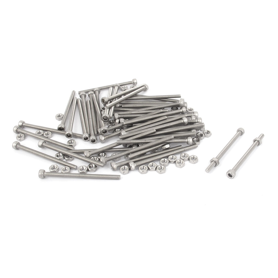 Harfington M3x45mm Stainless Steel Hex Socket Head Knurled Cap Screws Bolts Nut Set 50Pcs