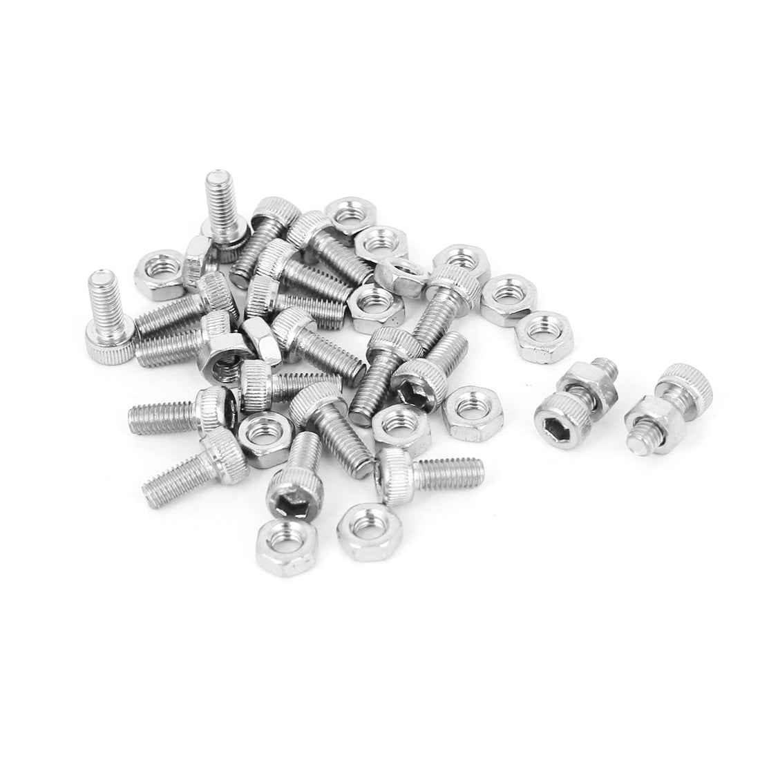 Harfington M3x7mm Stainless Steel Hex Socket Head Knurled Cap Screws Bolts Nut Set 20Pcs