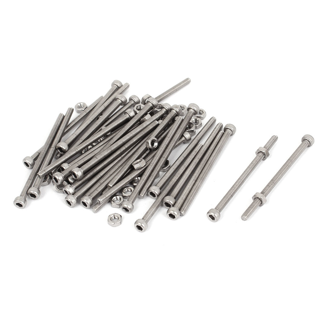 Harfington M3x50mm Stainless Steel Hex Socket Head Knurled Cap Screws Bolts Nut Set 30Pcs