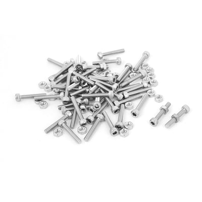 Harfington M3x18mm Stainless Steel Hex Socket Head Knurled Cap Screws Bolts Nut Set 50Pcs