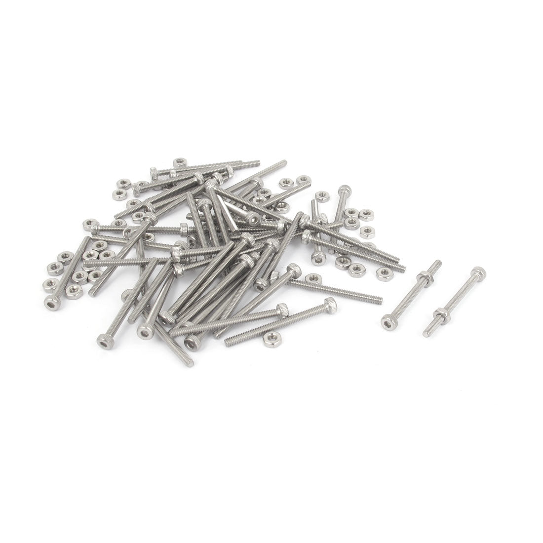 Harfington M2x25mm Stainless Steel Hex Socket Head Knurled Cap Screws Bolts Nut Set 50Pcs