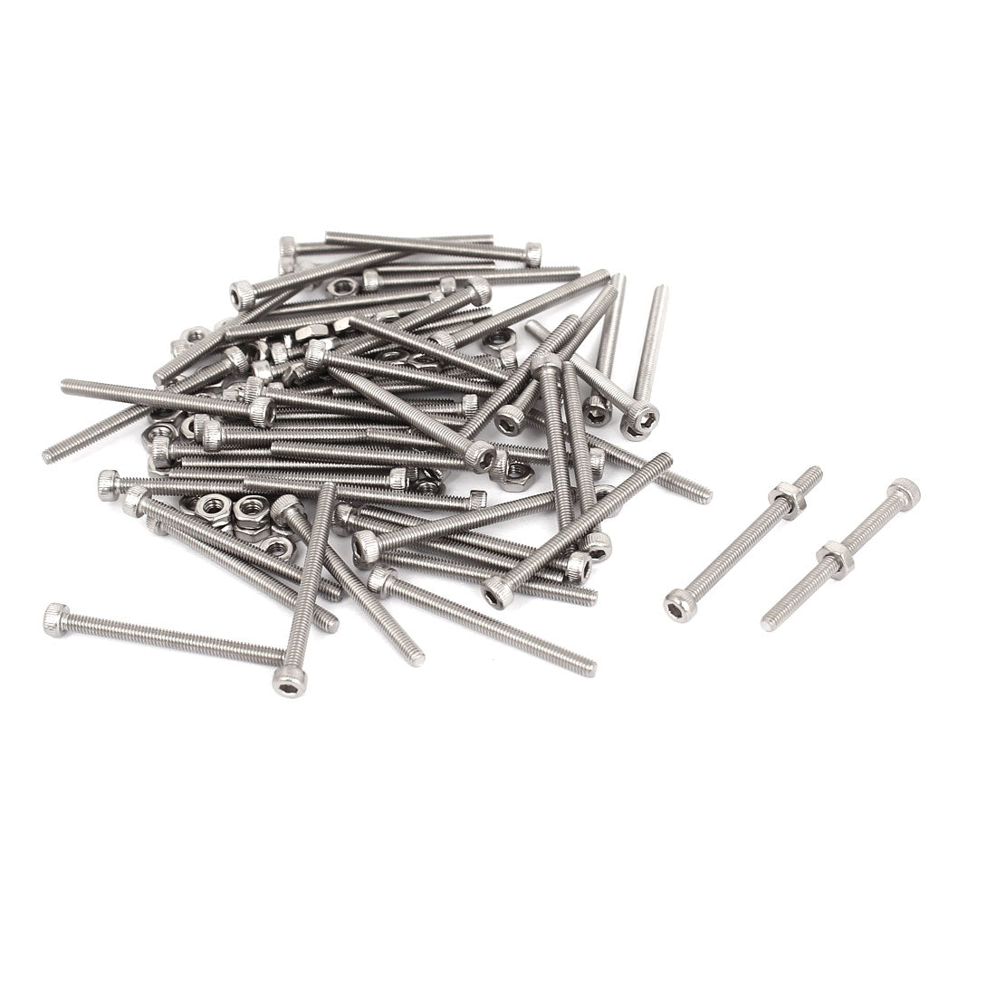 Harfington M2.5x30mm Stainless Steel Hex Socket Head Knurled Cap Screws Bolts Nut Set 50Pcs