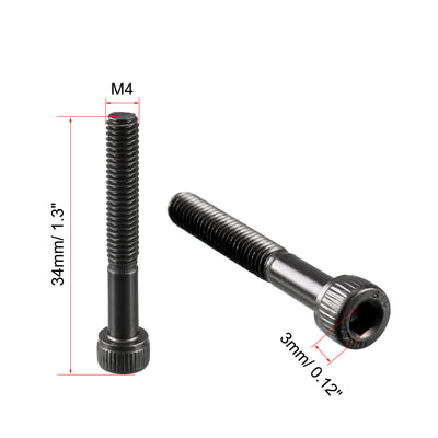 Harfington M4 x 30mm 12.9 Alloy Steel Hex Socket Head Cap Screws Bolts Black 25pcs