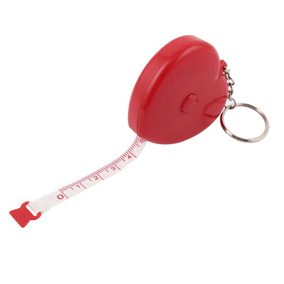 Harfington Plastic Heart Shaped Retractable Measuring Tape Ruler Keyring 1.5M Red