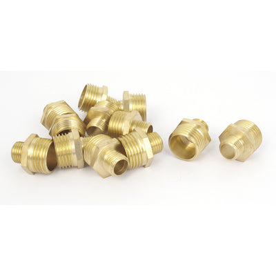 Harfington 12pcs PT1/4" to PT1/2" Male Thread Hex Reducing Nipple Connector Brass Fittings