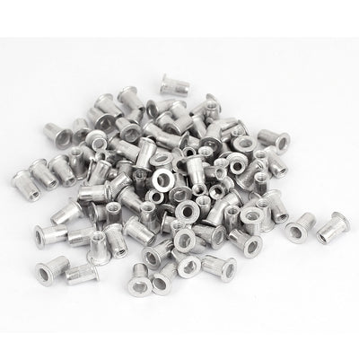 Harfington 100 Pcs M4x11mm Aluminum Threaded Flat Head Rivet Nuts Insert Nutserts