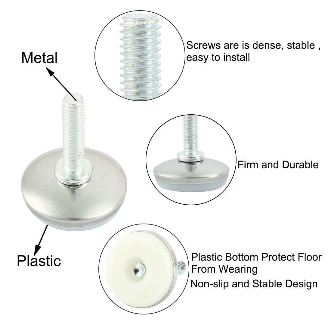 uxcell Uxcell M6 x 25mm Threaded Furniture Cabinet Screw On Leveling Glide Foot 50 Pcs