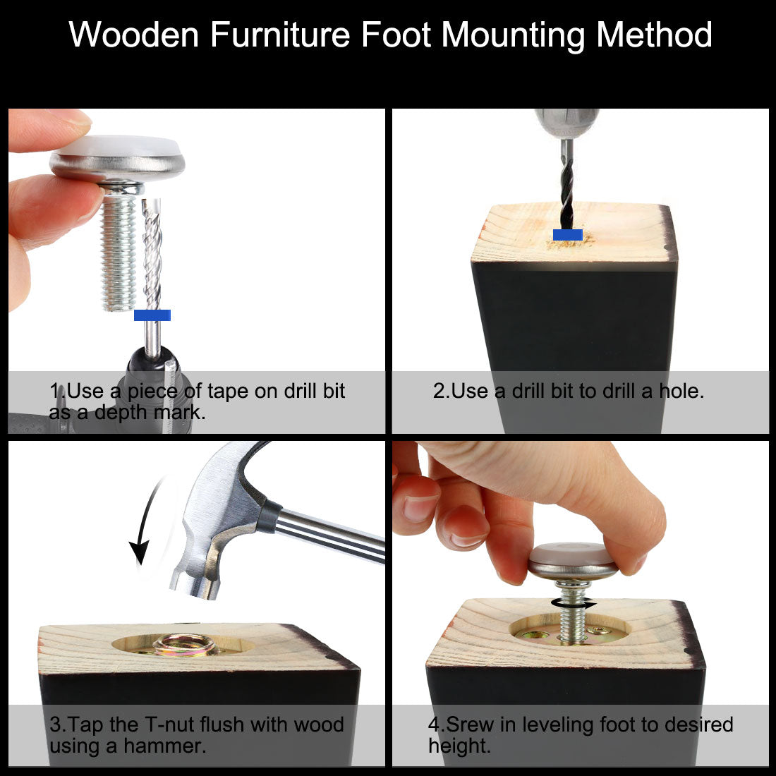 uxcell Uxcell M6 x 25mm Threaded Furniture Cabinet Screw On Leveling Glide Foot 50 Pcs