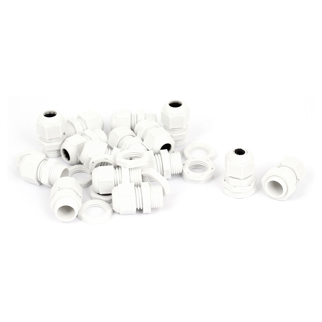 Harfington 15 Pcs White Plastic PG9 16mm Male Thread Dia Waterproof Locknut Stuffing Cable Glands Fastener