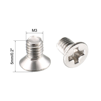 Harfington M3 x 5mm Phillips Flat Head Metric Countersunk Bolts Machine Screws 100Pcs