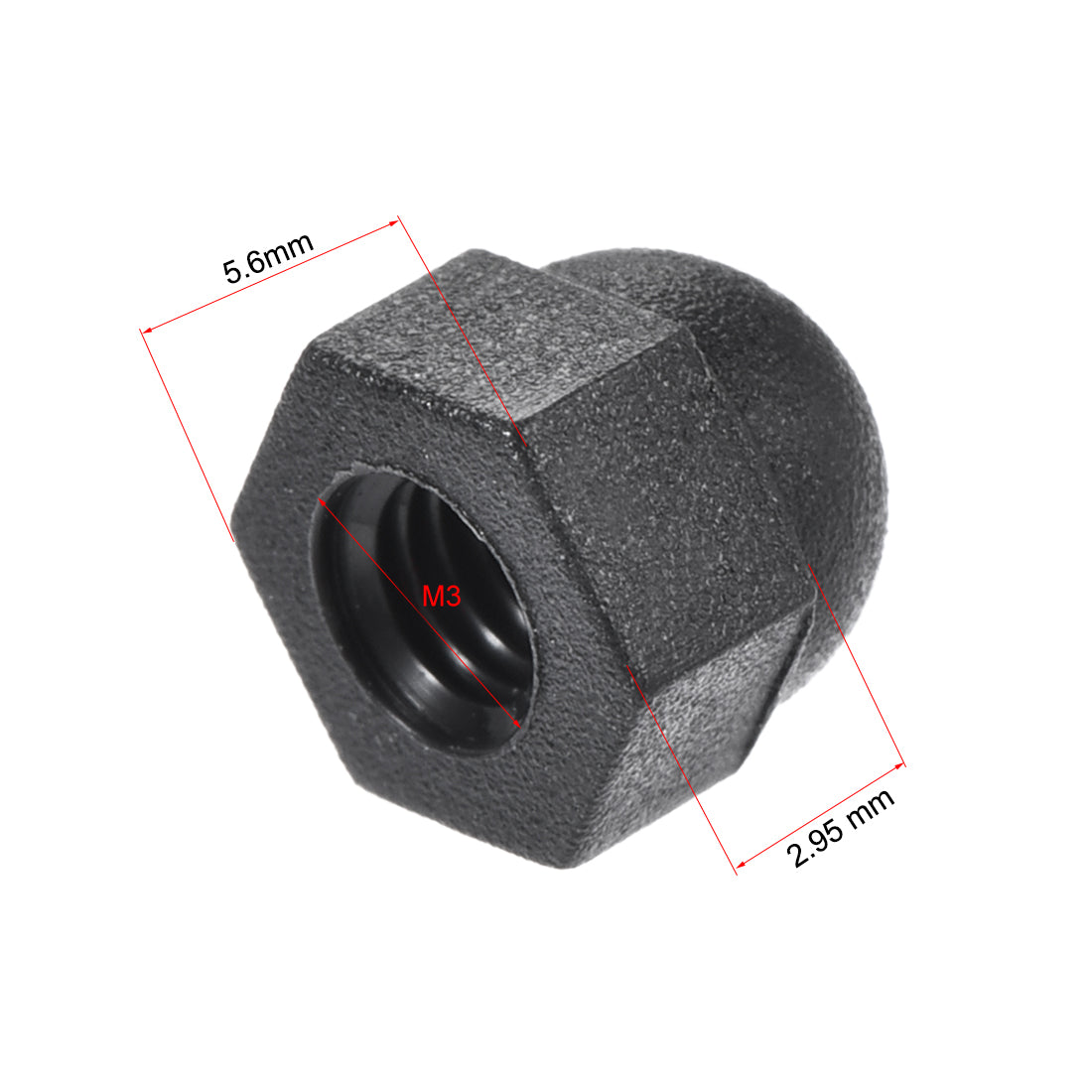 Harfington 10pcs 3mm Plastic Dome Bolt Nut Caps Inner Threaded Protection Covers Hexagon Shaped Black