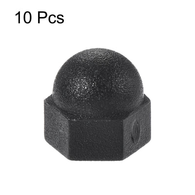 Harfington 10pcs 3mm Plastic Dome Bolt Nut Caps Inner Threaded Protection Covers Hexagon Shaped Black