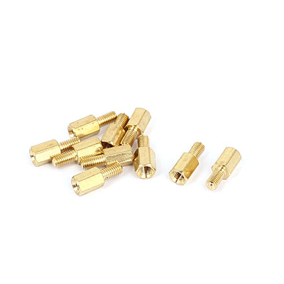 Harfington M3x7mm+6mm Male to Female Thread 0.5mm Pitch Brass Hex Standoff Spacer 10Pcs