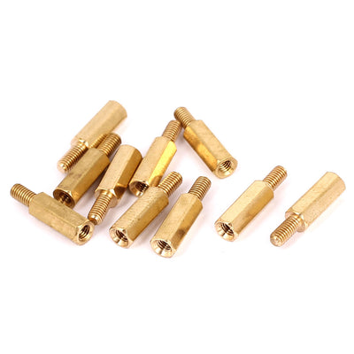 Harfington M3x12mm+6mm Male to Female Thread 0.5mm Pitch Brass Hex Standoff Spacer 10Pcs