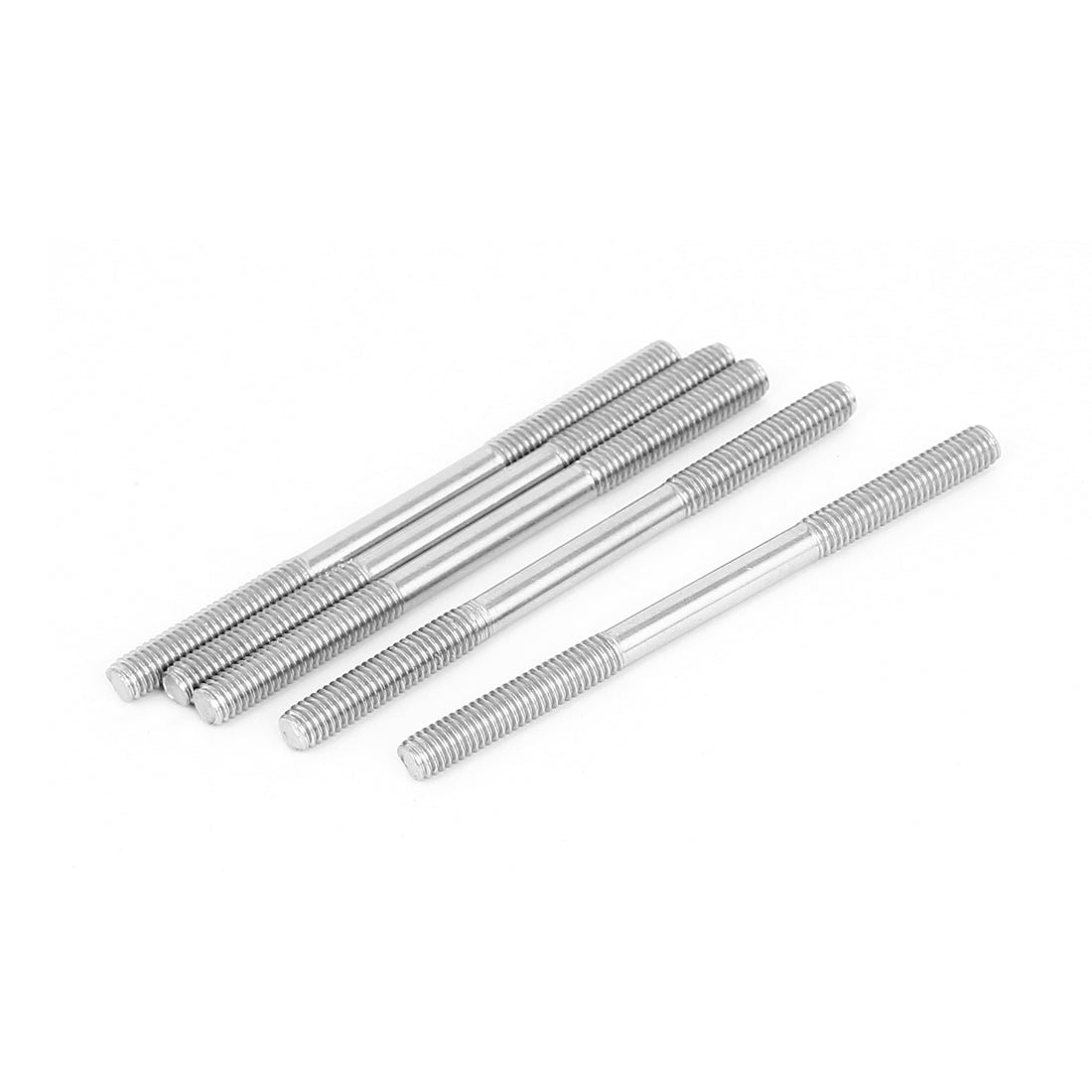 Harfington M6x90mm 304 Stainless Steel Double End Threaded Stud Screw Bolt Silver Tone 5Pcs