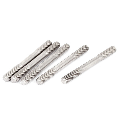 Harfington M5x50mm 304 Stainless Steel Double End Threaded Stud Screw Bolt Silver Tone 5Pcs
