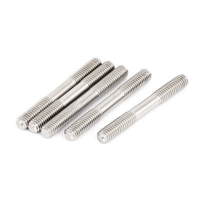 Harfington M6x50mm 304 Stainless Steel Double End Threaded Stud Screw Bolt Silver Tone 5Pcs