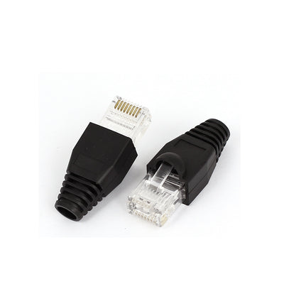 Harfington 30 Pcs 8P8C RJ45 Head Shielded Modular End Wire Adapter Connectors w Boots Cover Black